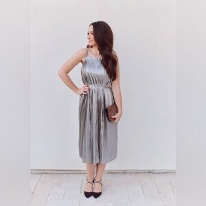 Banana Republic Silver Pleated Dress with Adjustable Straps